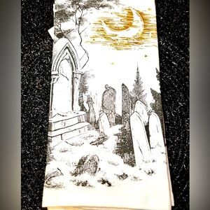 Kassafina Halloween Cemetery Set of 2 Tea Towel with Gold Moon Accent.